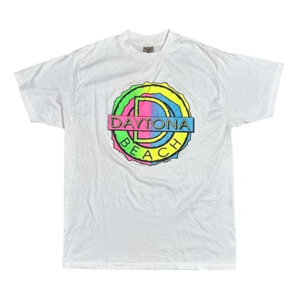 Vintage 80s Daytona Beach Florida Neon Delta USA Single Stitch T  Shirt Mens XL